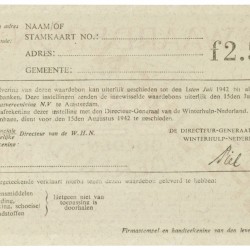 Nederland. 2½ gulden. Waardebon. Type 1941-1942. - UNC.