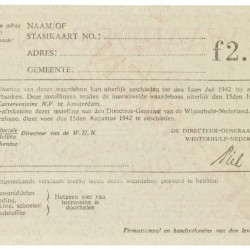 Nederland. 2½ gulden. Waardebon. Type 1941-1942. - UNC.