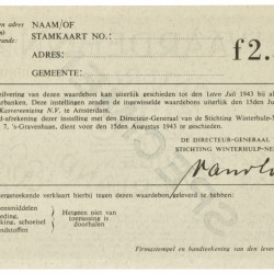 Nederland. 2½ gulden. Waardebon. Type 1942-1943. - UNC.