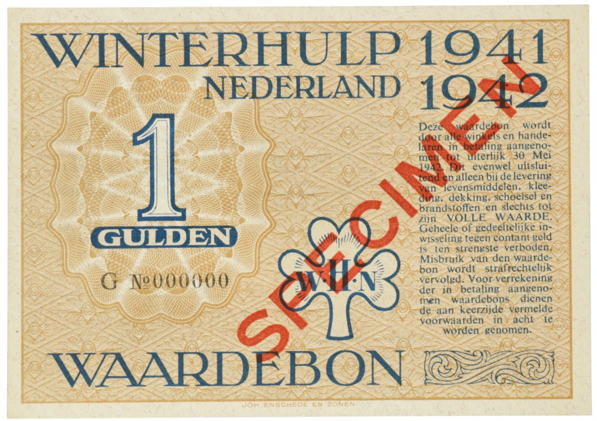 Nederland. 1 gulden. Waardebon. Type 1941-1942. - UNC.