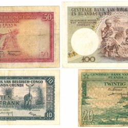 Belgian Congo. 10/20/50/100 Francs. Banknote. Type 1956-1959. - Very good – Very fine.