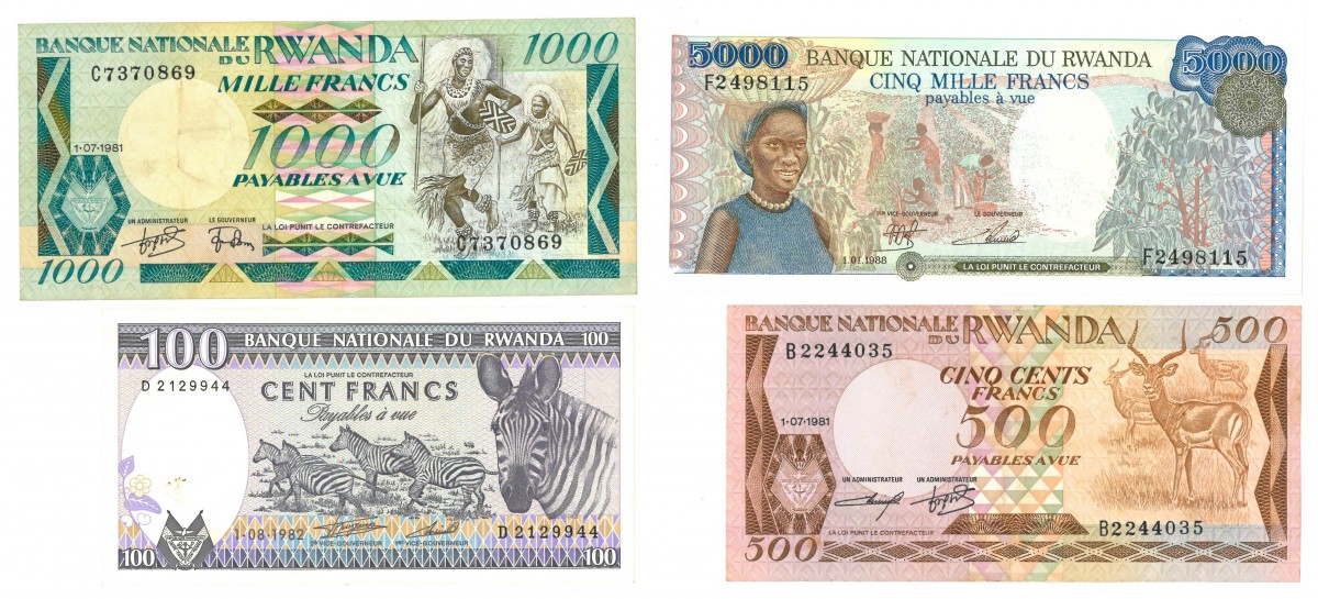 Rwanda. 100/500/1000/5000 Francs. Banknote. Type 1981-1988. - Fine – UNC.