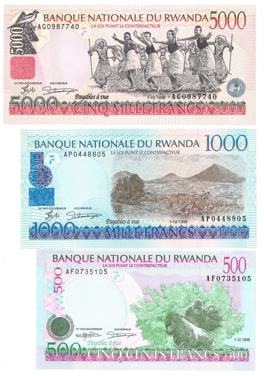 Rwanda. 500/1000/5000 Francs. Banknote. Type 1998. - UNC.