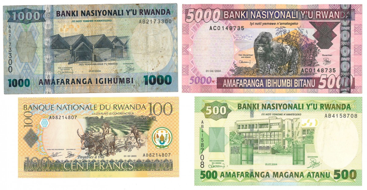 Rwanda. 100/500/1000/5000 Francs. Banknote. Type 2003-2004. - Fine / Very fine.