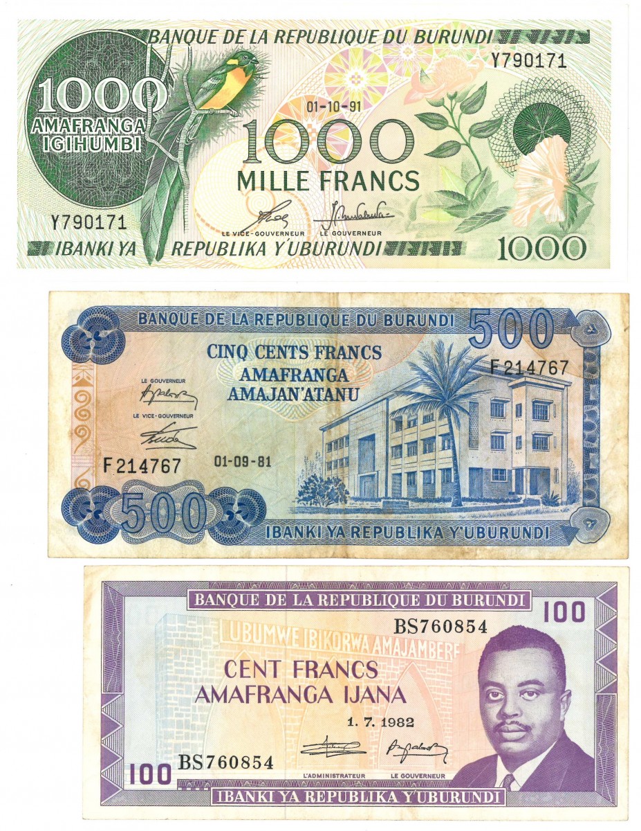 Burundi. 100/500/1000 Francs. Banknote. Type 1981-1992. - Fine – UNC.