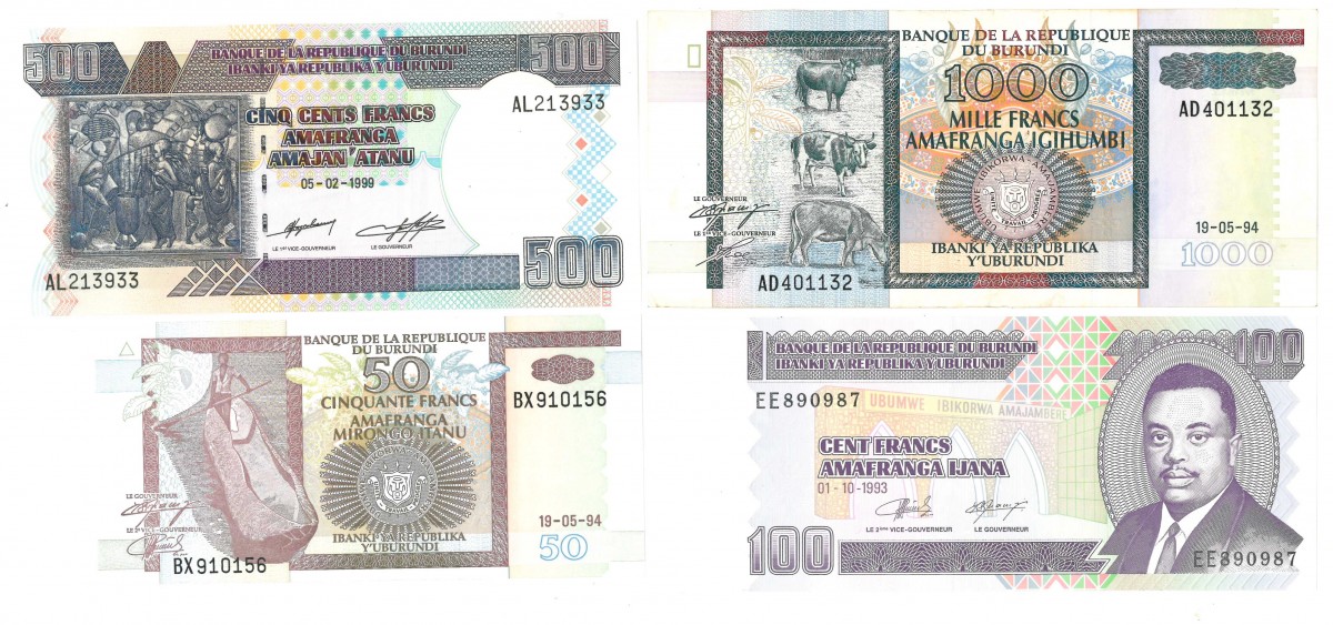 Burundi. 50/100/500/1000 Francs. Banknote. Type 1993-1999. - Fine – UNC.