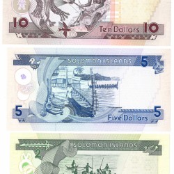 Solomon Islands. 2/5/10 Dollars. Banknote. Type 1986-1996. - UNC.