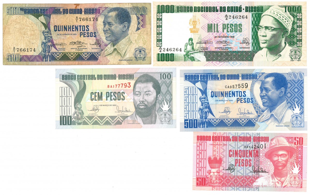 Guinea-Bissau. 50/100/2x500/1000 Pesos. Banknote. Type 1978-1990. - Fine – UNC.