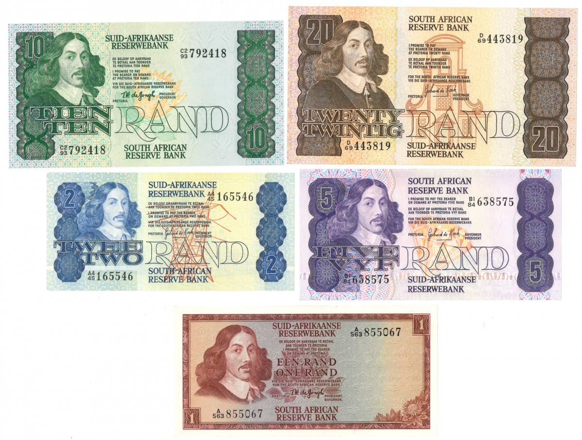 South Africa. 1/2/5/10/20 Rand. Banknote. Type 1973-1994. - Extremely fine.