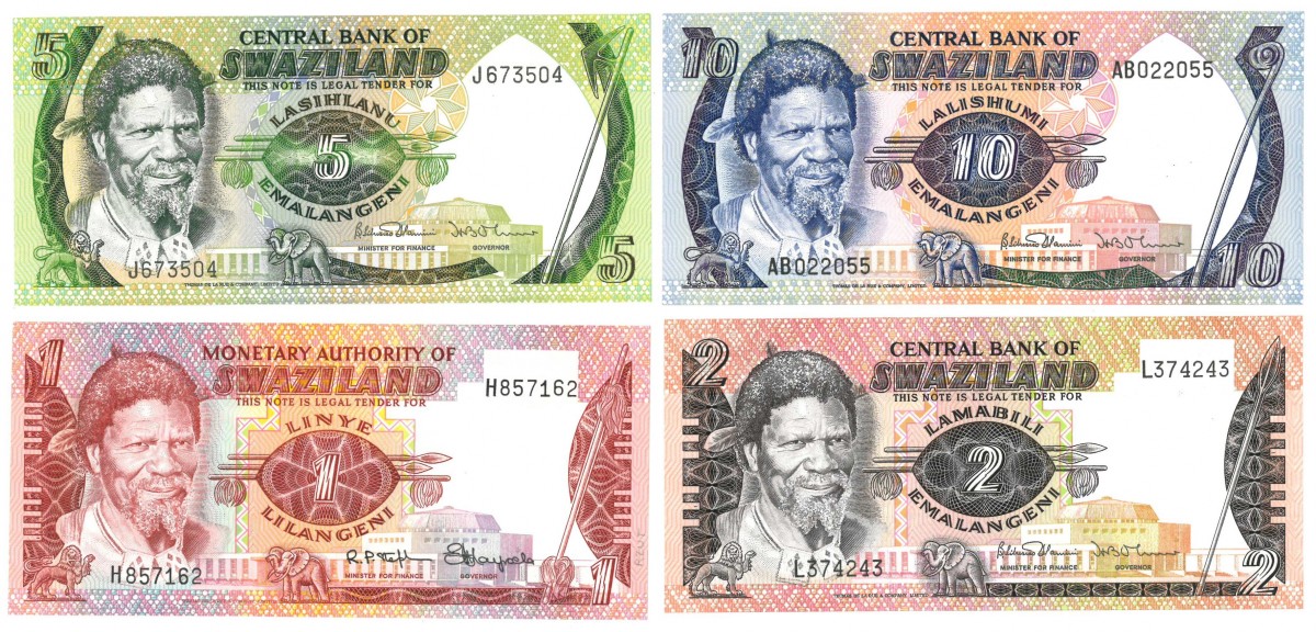 Swaziland. 1/2/5/10 Emalangeni. Banknote. Type 1972-1993. - UNC.