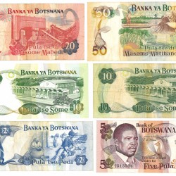 Botswana. 2/5/2x10/20/50 Pula. Banknote. Type 1982-2014. - Fine – UNC.