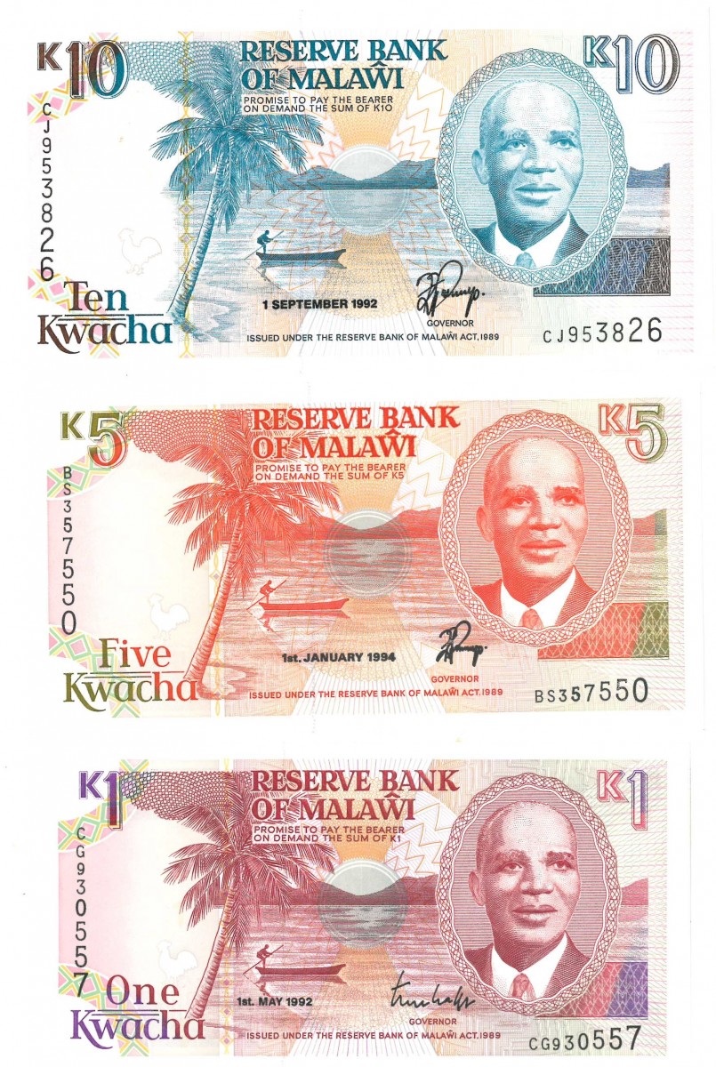 Malawi. 1/5/10 Kwacha. Banknote. Type 1992-1994. - UNC.