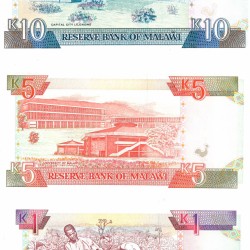 Malawi. 1/5/10 Kwacha. Banknote. Type 1992-1994. - UNC.