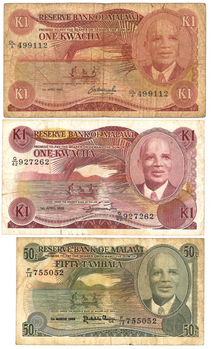 Malawi. 50 Tambala/2x 1 Kwacha. Banknote. Type 1986-1988. - Very good.