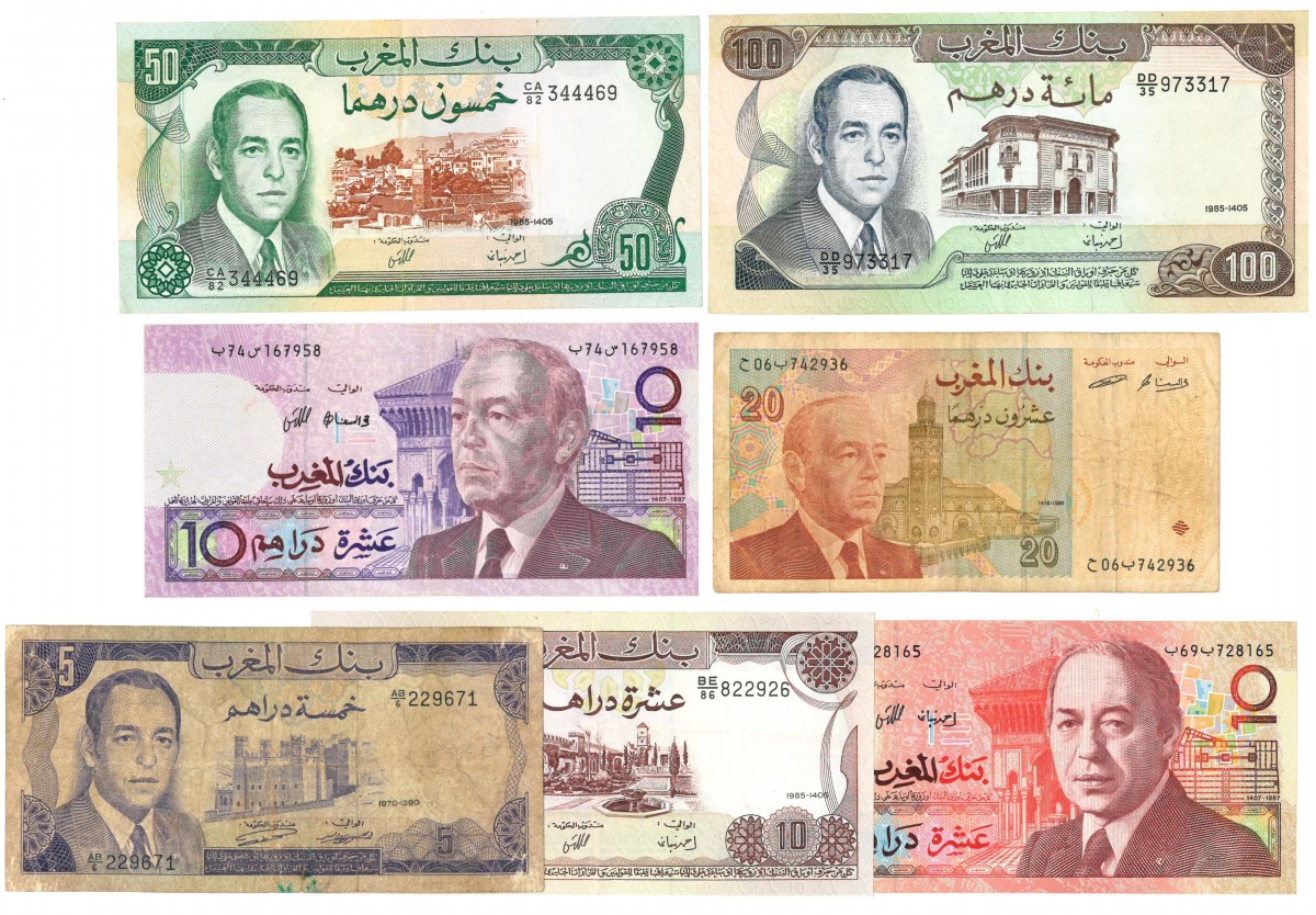 Morocco. 5/3x10/20/50/100 Dirhams. Banknote. Type 1970-1996. - Very good – Very fine.