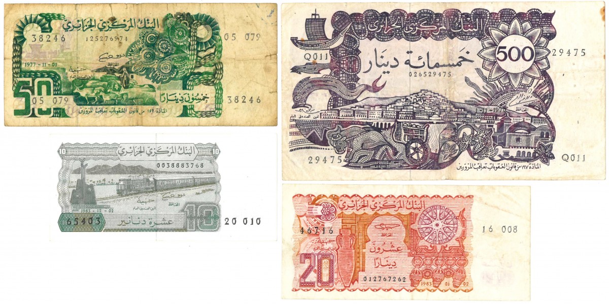 Algeria. 10/20/50/500 Dinars. Banknote. Type 1970-1983. - Very good – Extremely fine.