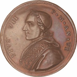 Italian states. Papal states. 1804. The return of Pius VII to Rome and the restoration of the Milvio bridge.