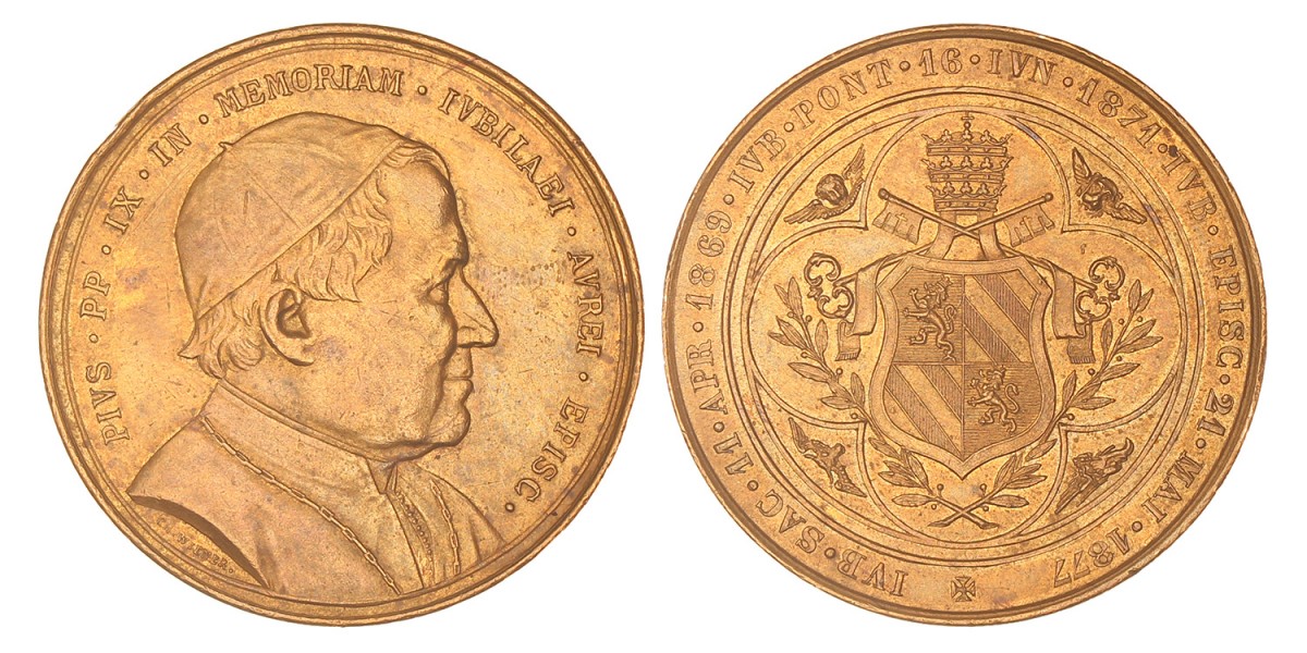 Italian states. Papal states. 1877. Episcopal jubilee of pope Pius IX.