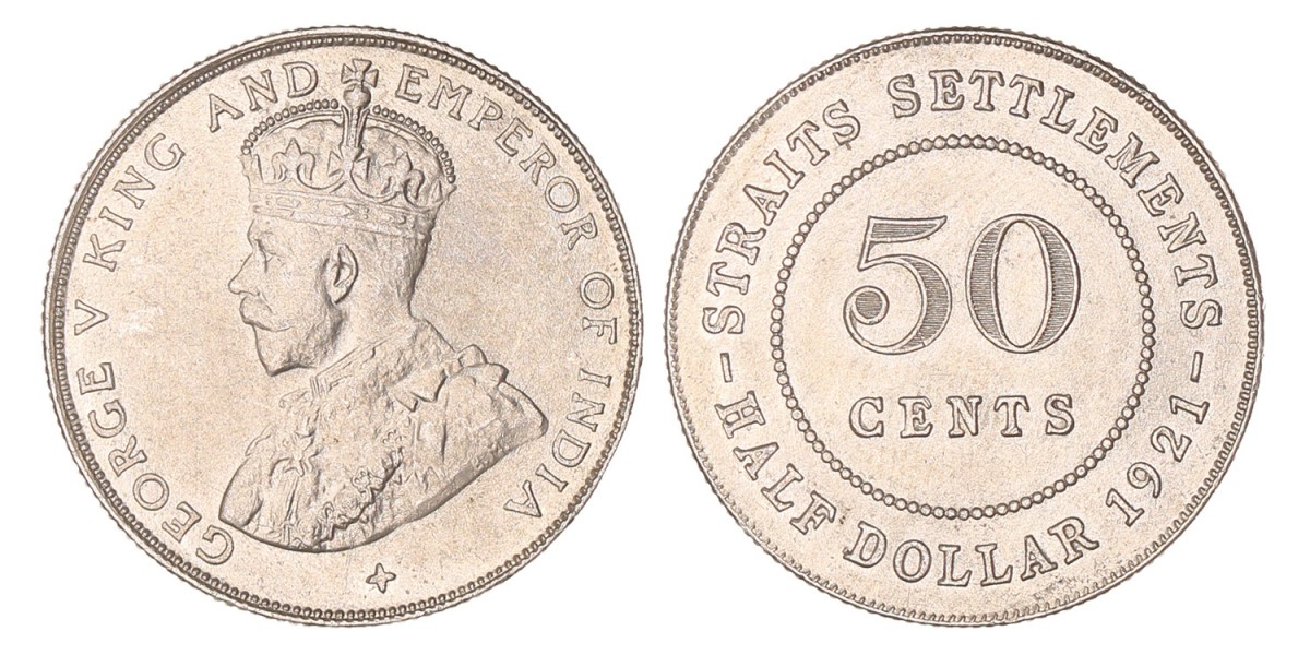 Straits Settlements. George V. 50 Cents. 1921.