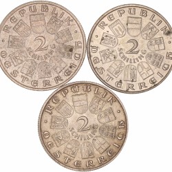 Austria. Republic. Lot (3) 2 Schilling. 1928, 1930 and 1931.