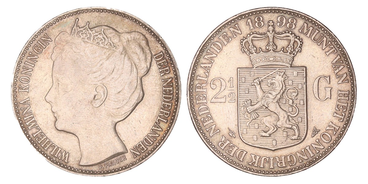 2½ Gulden. Wilhelmina. 1898. UNC -.