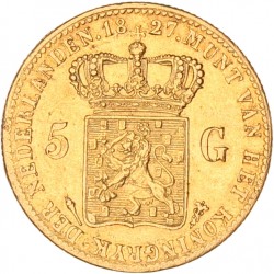 5 gulden goud. Willem I. 1827 U. Zeer Fraai +.