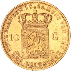 10 gulden goud. Willem I. 1825 B. Zeer Fraai.