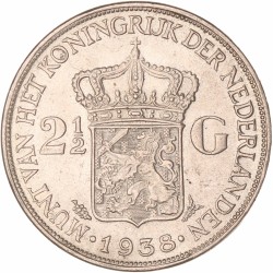 2½ Gulden. Wilhelmina. 1938 Grofhaar. Prachtig.