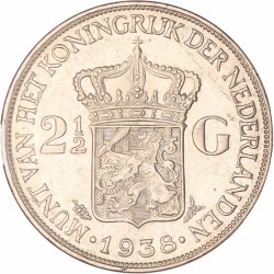 2½ Gulden. Wilhelmina. 1938 Grofhaar. Zeer Fraai / Prachtig.