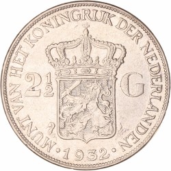 2½ Gulden. Wilhelmina. 1932 Grofhaar. Zeer Fraai +.