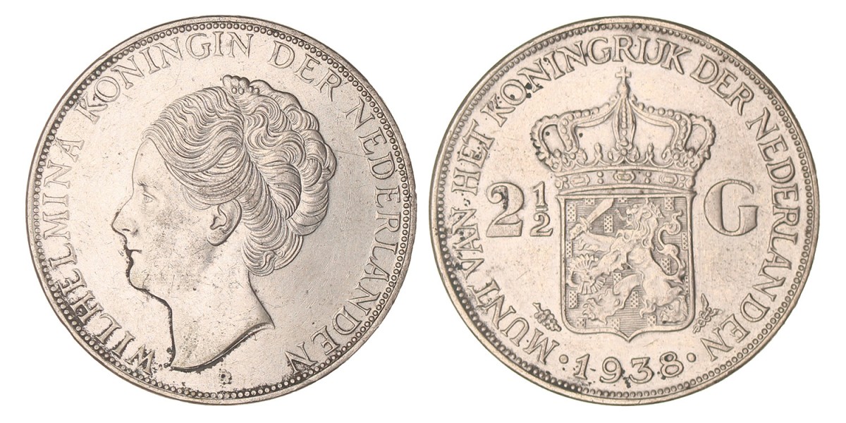 2½ Gulden. Wilhelmina. 1938 Grofhaar. Prachtig -.