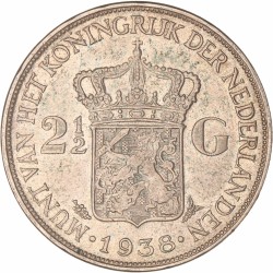 2½ Gulden. Wilhelmina. 1938 Grofhaar. Zeer Fraai / Prachtig.