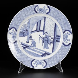 Een set van (5) porseleinen borden met decor uit de "Romance of the Western Chamber", gemerkt Chenghua, China, 19e eeuw.