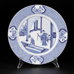 Een set van (5) porseleinen borden met decor uit de "Romance of the Western Chamber", gemerkt Chenghua, China, 19e eeuw.