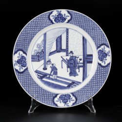 Een set van (5) porseleinen borden met decor uit de "Romance of the Western Chamber", gemerkt Chenghua, China, 19e eeuw.
