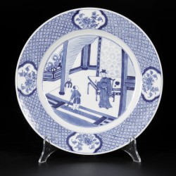 Een set van (5) porseleinen borden met decor uit de "Romance of the Western Chamber", gemerkt Chenghua, China, 19e eeuw.
