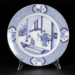 Een set van (5) porseleinen borden met decor uit de "Romance of the Western Chamber", gemerkt Chenghua, China, 19e eeuw.