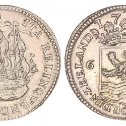 Scheepjesschelling van 6 stuiver Piedfort. Zeeland. 1753. Zeer Fraai +.