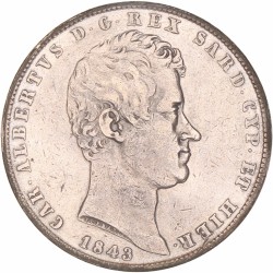 Italian states. Sardinia (Genoa). Carlo Alberto. 5 Lire. 1843 P.