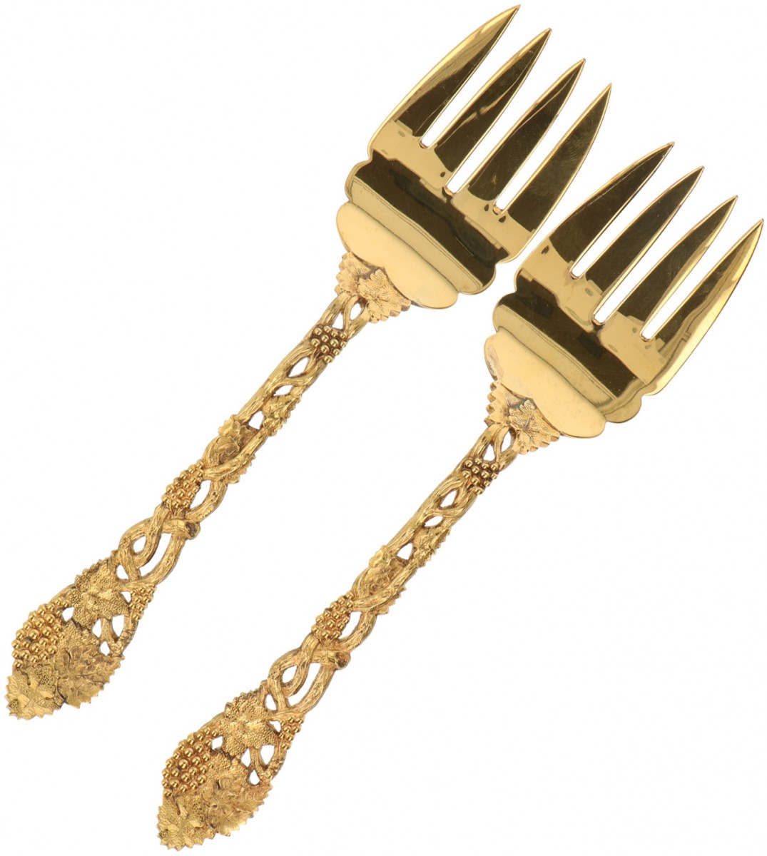 (2) Delig set serveer vorken "Chased and Pierce Vin" C.J. Vander zilver.