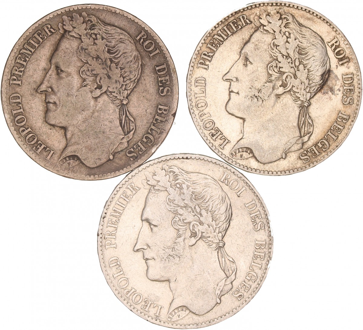 Belgium. Leopold I. Lot (3) 5 Francs. 1833, 1848 and 1849.