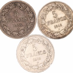 Belgium. Leopold I. Lot (3) 5 Francs. 1833, 1848 and 1849.