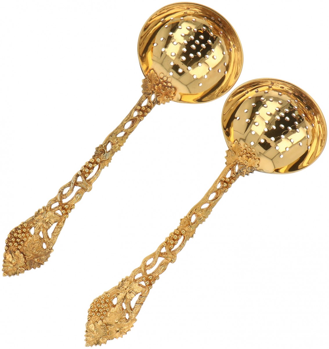 (2) Delig set strooilepels "Chased and Pierce Vin" C.J. Vander zilver.