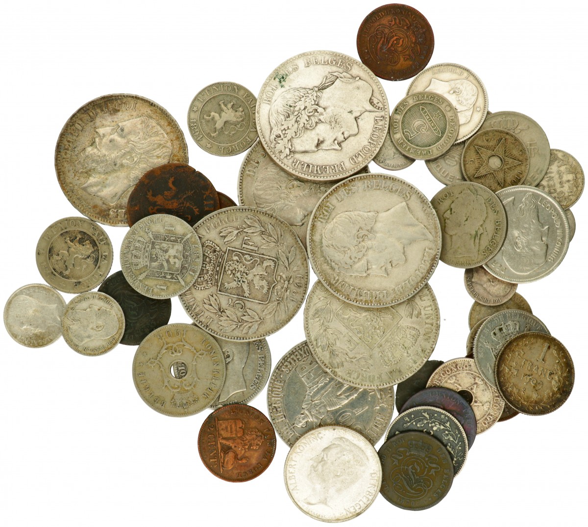 Belgium and Belgian Congo. Lot (43) Silver and copper coins.