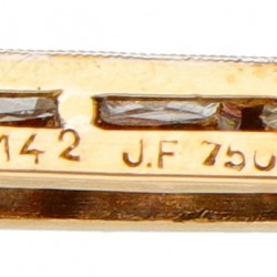 18 kt. Geelgouden art deco broche bezet met ca. 0.28 ct. diamant en een zoetwaterparel.