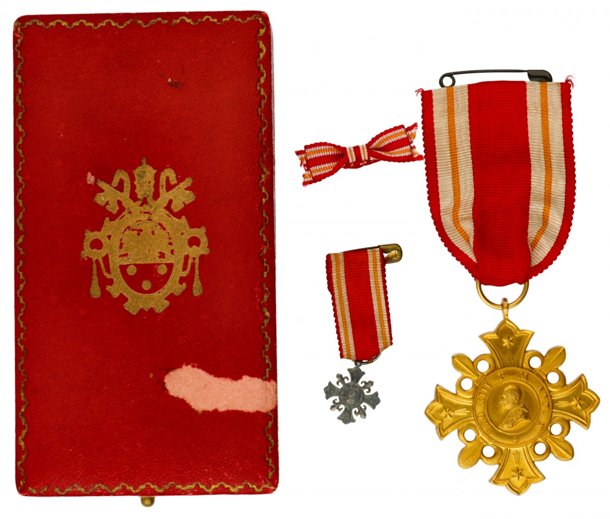 Italian states. Papal states. 1888. Pro Ecclesia et Pontifice medal with miniature and baton.
