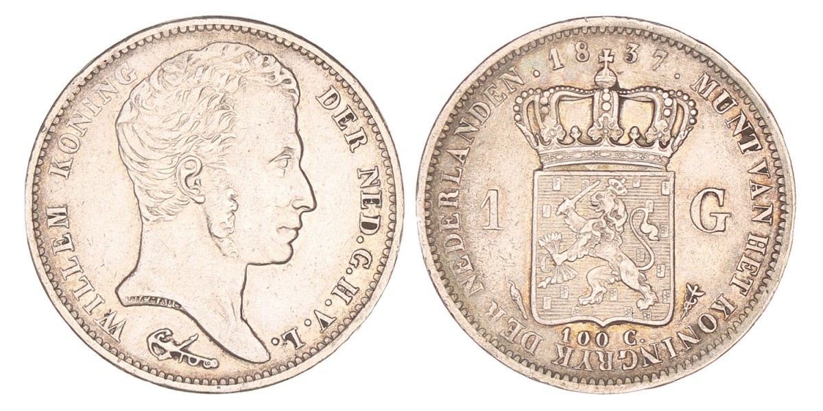 1 Gulden. Willem I. 1837. Zeer Fraai.