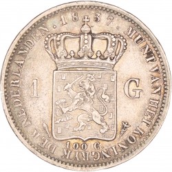 1 Gulden. Willem I. 1837. Zeer Fraai.