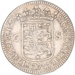 Scheepjesschelling van 6 stuiver. Enkhuizen. 1678. Zeer Fraai.