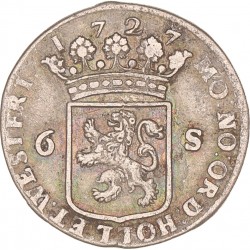 Scheepjesschelling van 6 stuiver. Holland. 1727. Zeer Fraai.